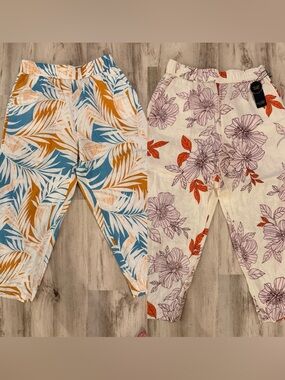 NWT 2 pair ladies linen pants Large Cynthia Rowley & Rachel Roy Blue Rust Orange